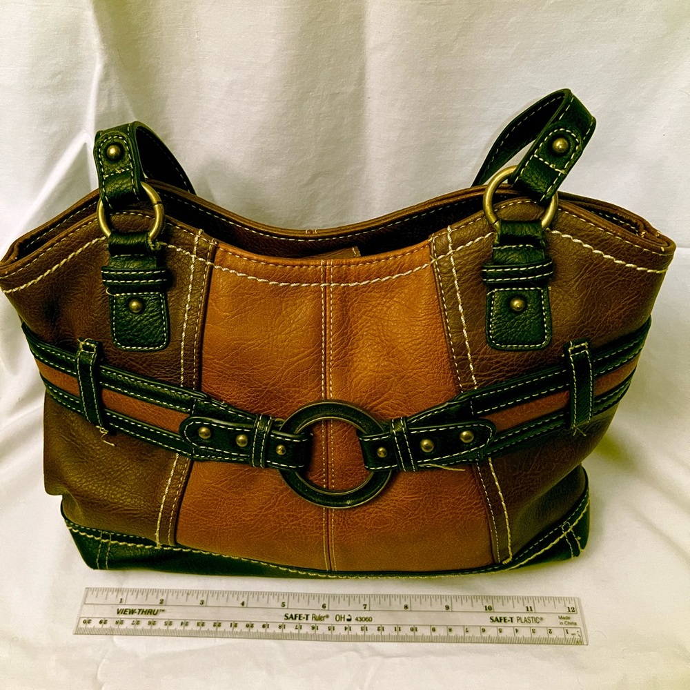 BOC Born Concept Saddle & Black pebbled shoulder bag with ring embellishment